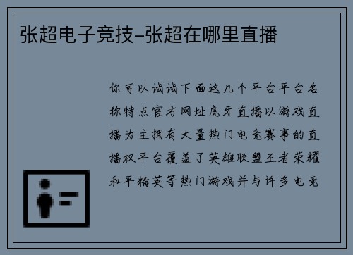 张超电子竞技-张超在哪里直播
